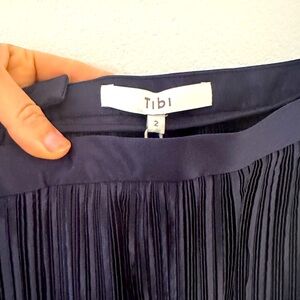 Tibi midi pleated skirt in navy silk